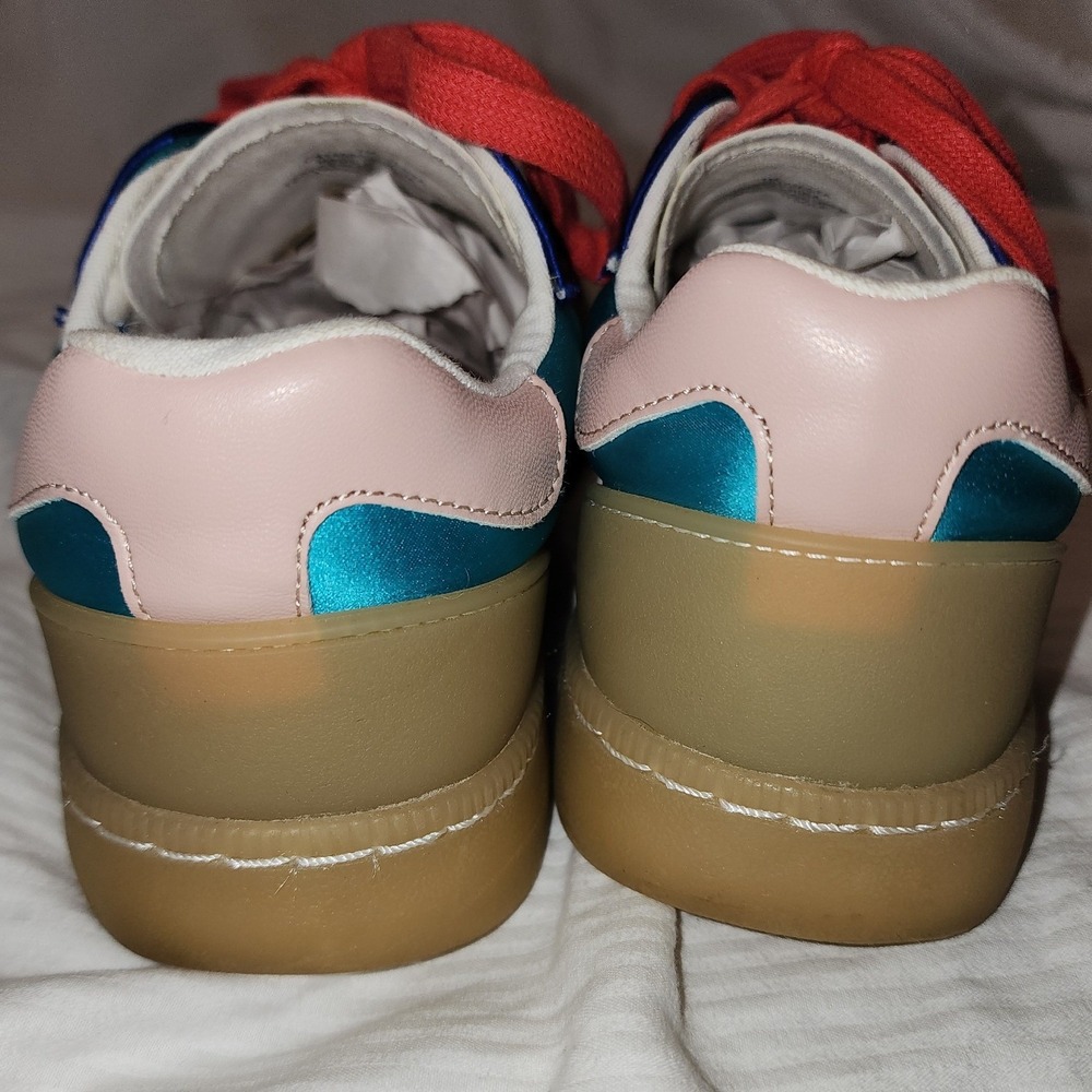MIA Vesta Satin Colorblock Sneakers Quilted Blue Green Pink Size 7M EUC - Picture 6 of 9